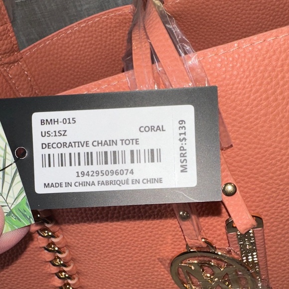 Badgley Mischka Coral Gold Decorative Chain Tote Bag MSRP $139 Vegan Leather NWT - Picture 8 of 16
